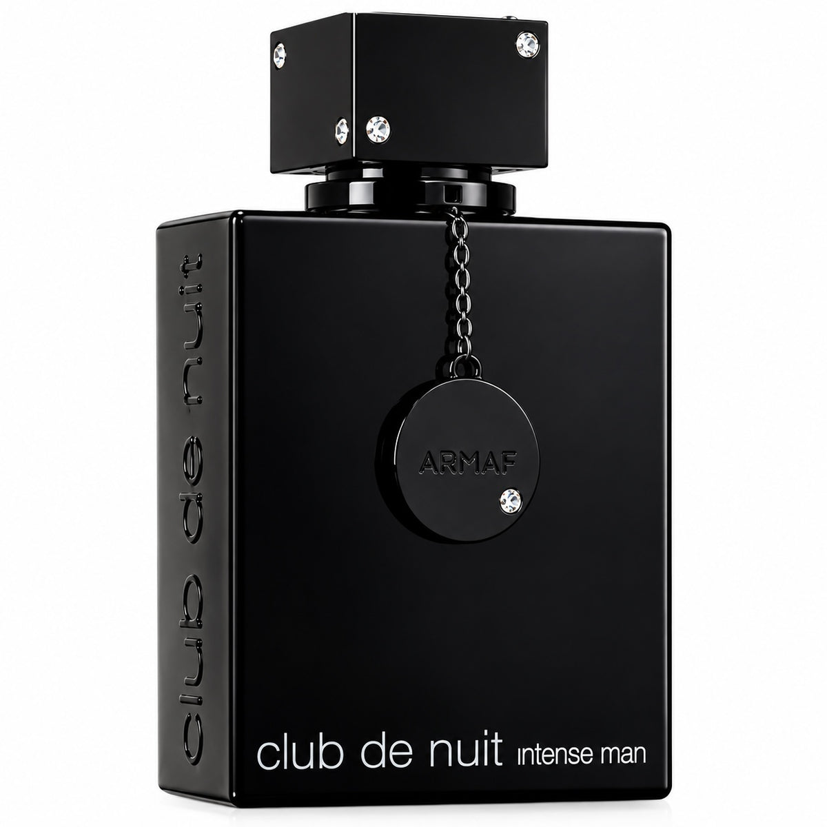 Noor Fragrances Armaf Club de Nuit Intense Man Eau de Parfum in a sleek black bottle with crystal accents.