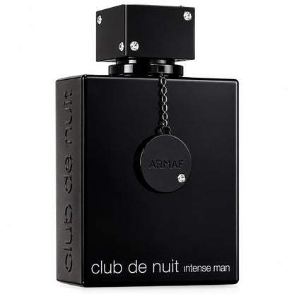 Noor Fragrances Armaf Club de Nuit Intense Man Eau de Parfum in a sleek black bottle with crystal accents.