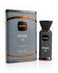 Noor Fragrances Le Bonheur Prime 26 Eau de Parfum bottle and matching charcoal-grey textured box with copper accents.